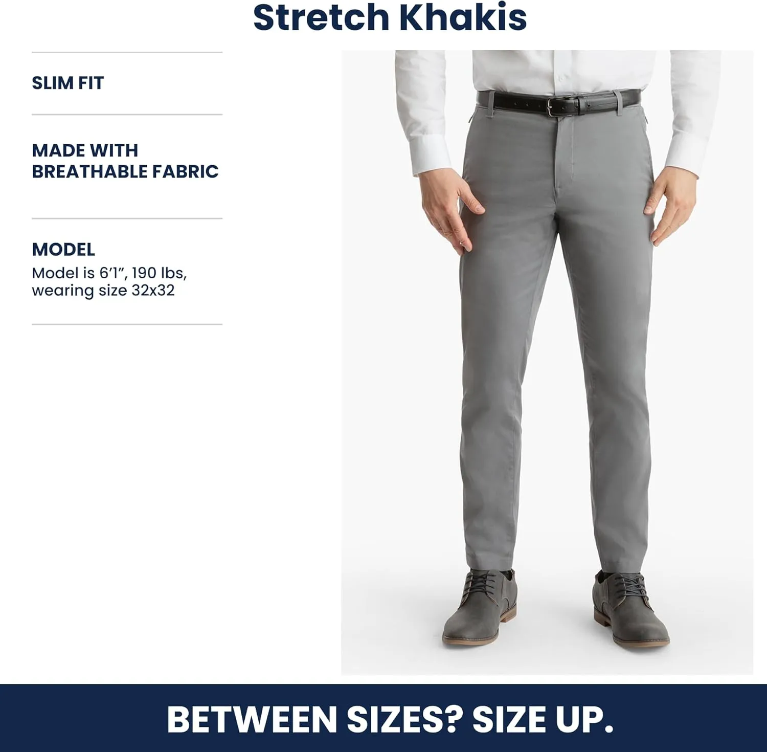 birddogs Mens Stretch Khakis  Casual, Slim Fit Pants