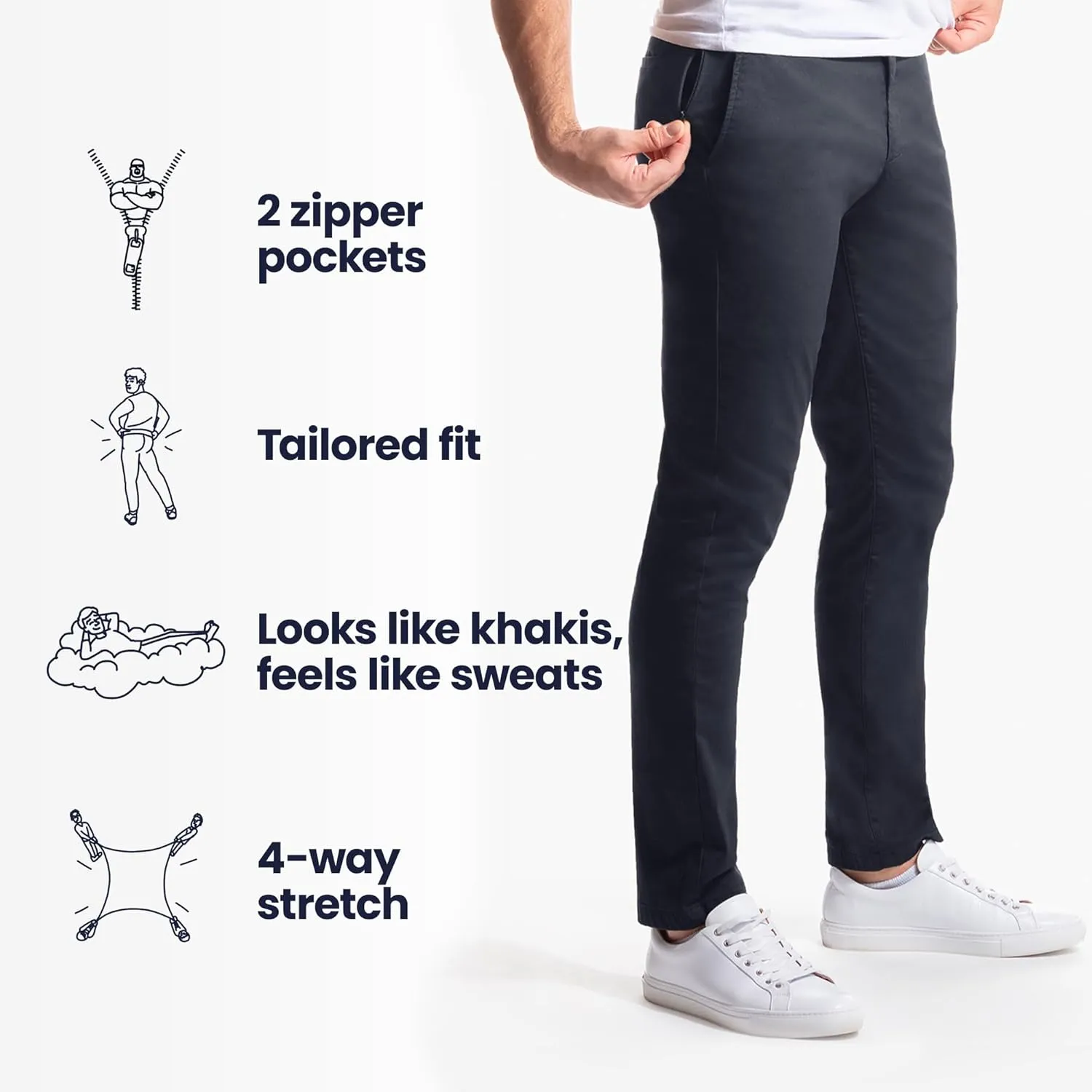 birddogs Mens Stretch Khakis  Casual, Slim Fit Pants