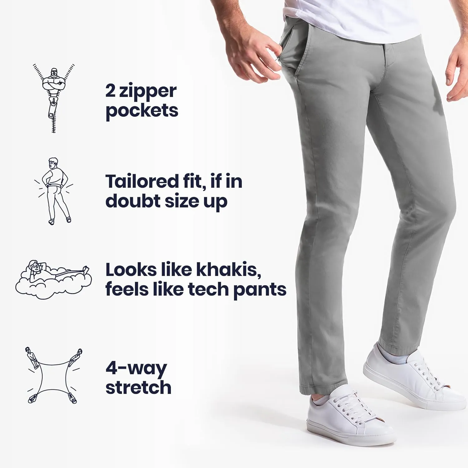 birddogs Mens Stretch Khakis  Casual, Slim Fit Pants