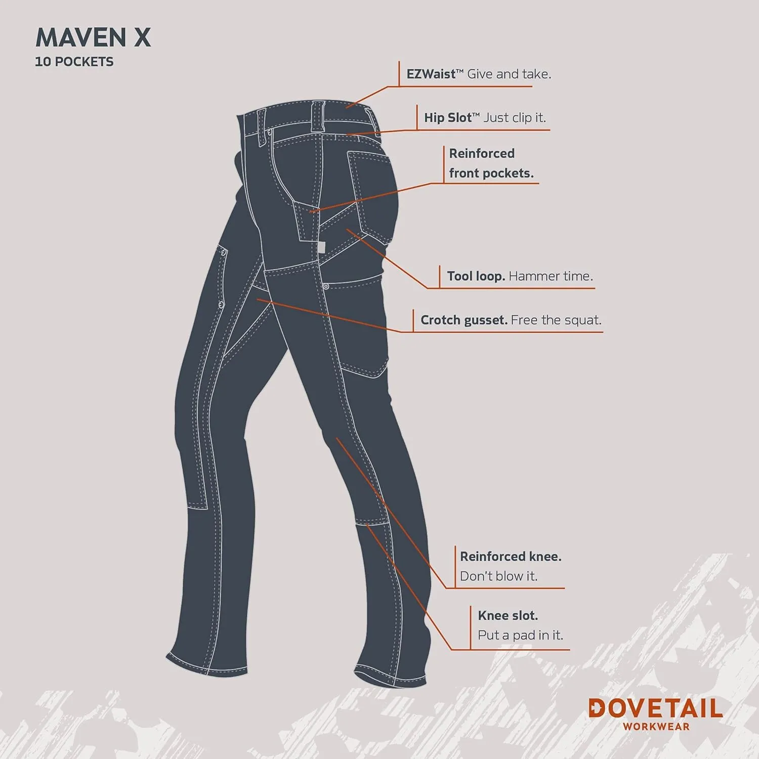 Dovetail Workwear Maven X Cargo Pants for Women, Slim Leg Fit, 10 Functional Pockets