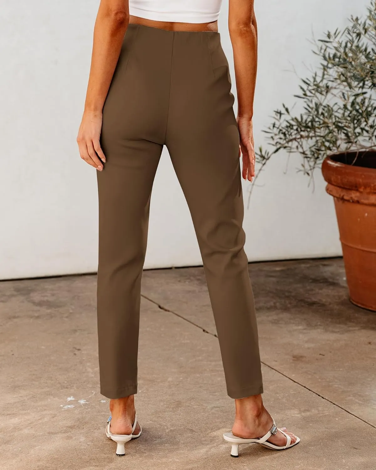 GRAPENT Cropped Pants for Women Dressy Casual High Waisted Pleated Pants Lightweight Stretch Slim Ankle Trousers Pants