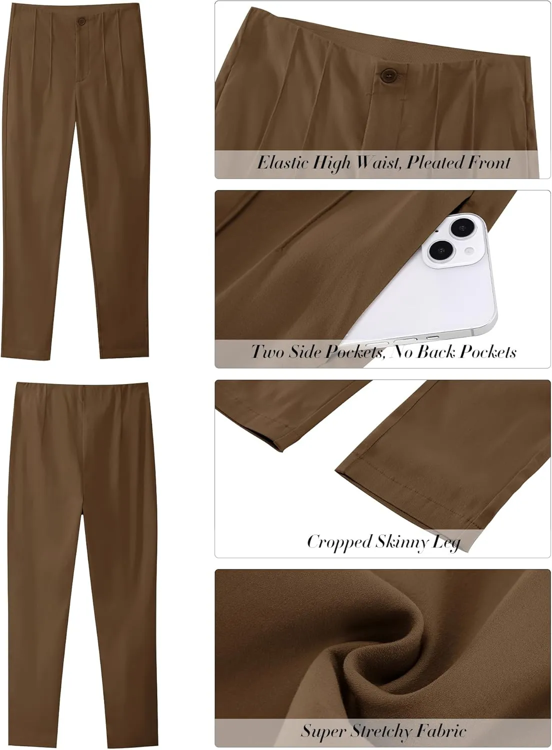 GRAPENT Cropped Pants for Women Dressy Casual High Waisted Pleated Pants Lightweight Stretch Slim Ankle Trousers Pants