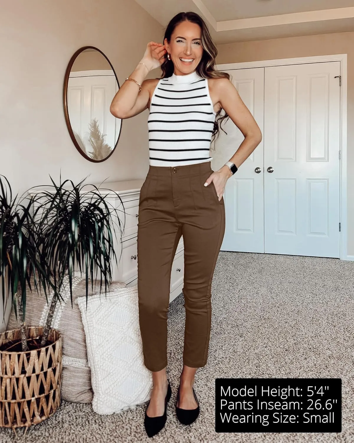 GRAPENT Cropped Pants for Women Dressy Casual High Waisted Pleated Pants Lightweight Stretch Slim Ankle Trousers Pants