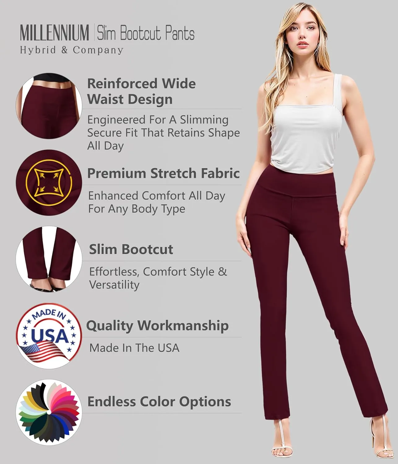 Hybrid & Company Womens Business Millennium Slim Bootcut Pants