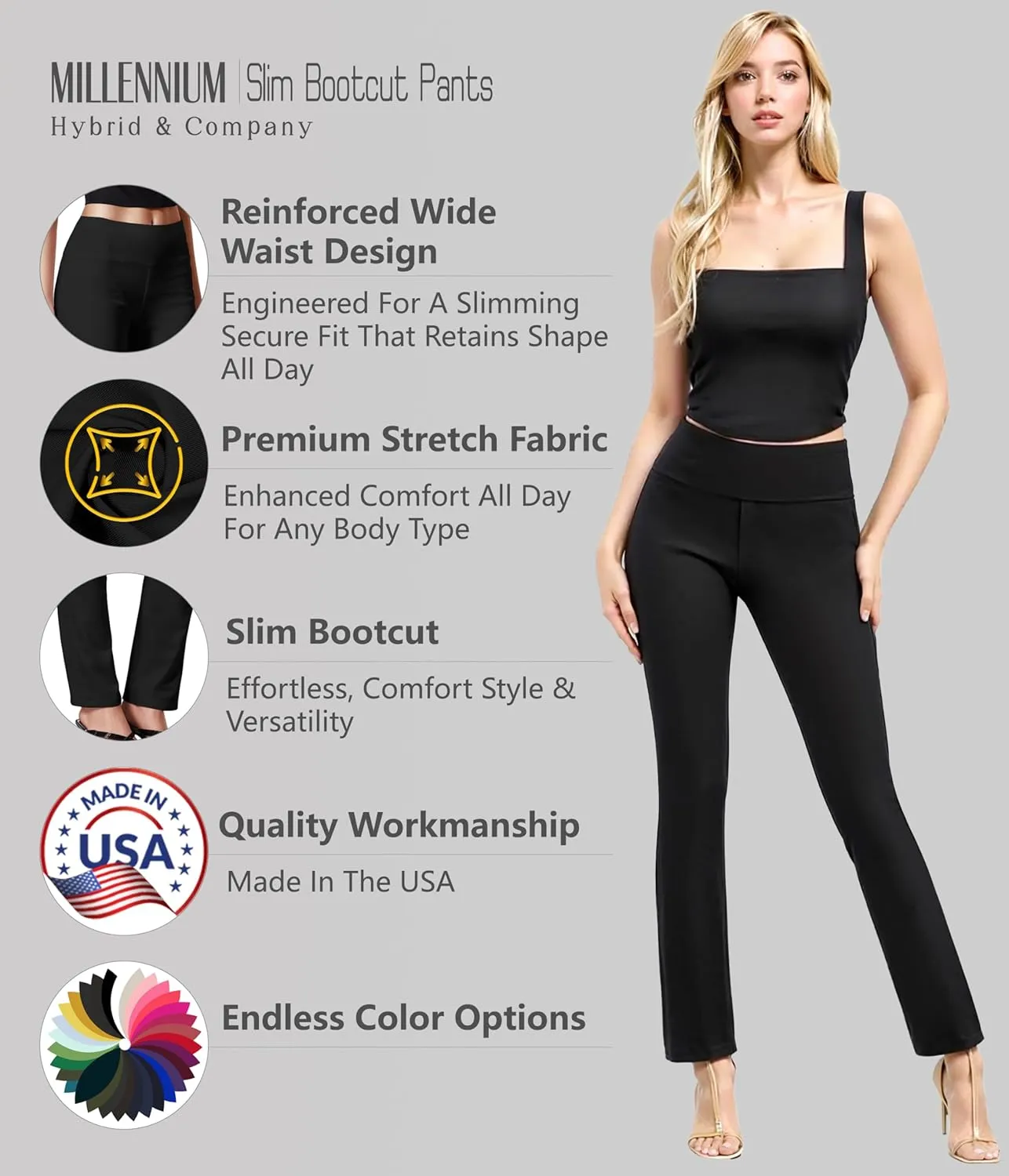 Hybrid & Company Womens Business Millennium Slim Bootcut Pants