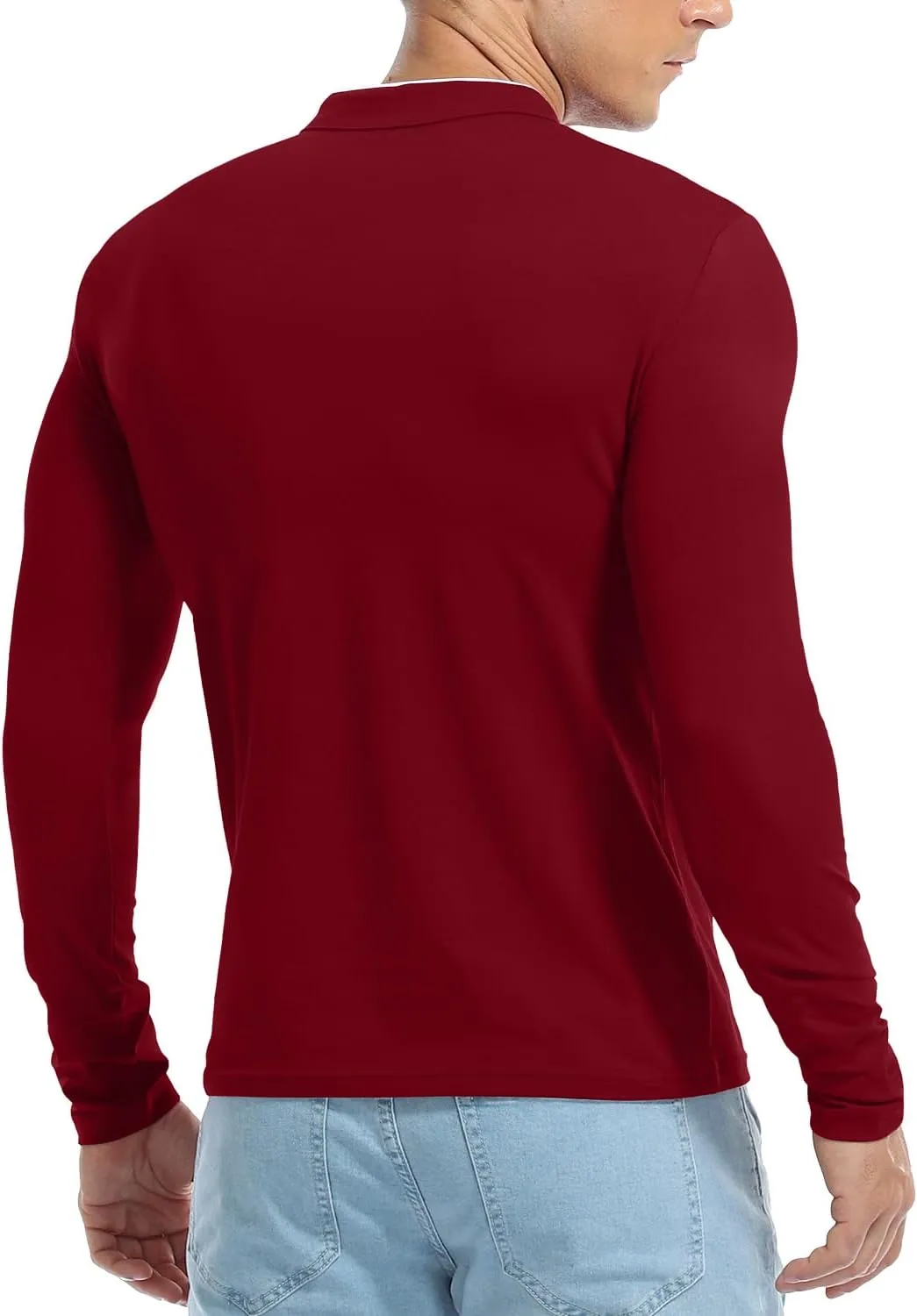 KUYIGO Men Casual Long Sleeve Polo Shirts Mandarin Collared Slim Fit Fashion Cotton Tops