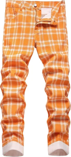 RANMCC Plaid Pants for Men Skinny Flat-Front Stretch Slim Casual Business Dress Pants