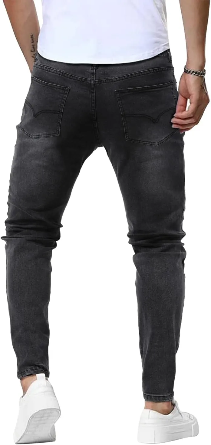Woenzaia Mens Jeans Slim Fit Skinny Denim Stretch Tapered Jean Pants