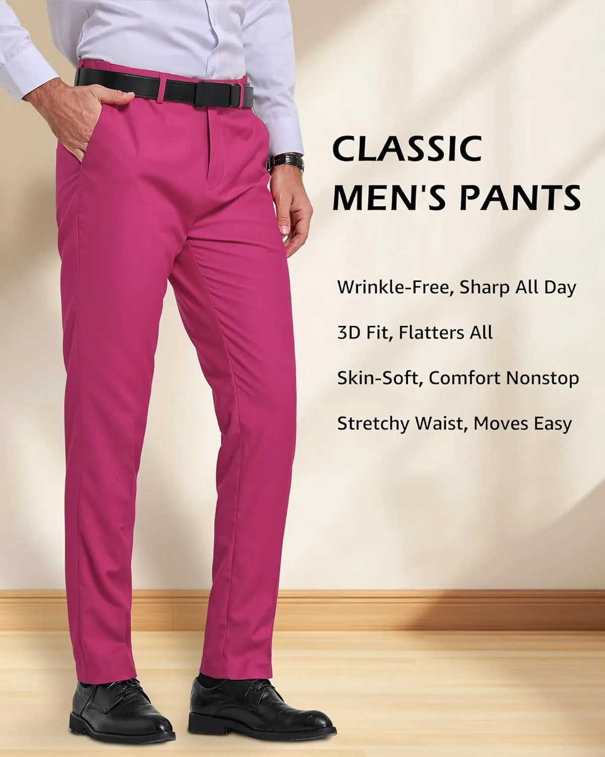 YND Men's Business Suit Pants Slim Fit Flex Flat Front Pant