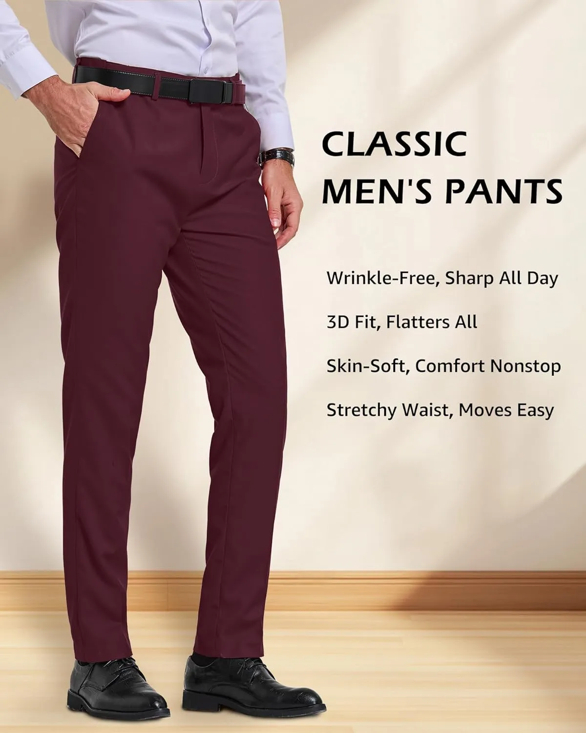 YND Men's Business Suit Pants Slim Fit Flex Flat Front Pant